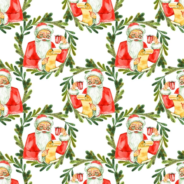 Sömlös akvarell jul mönster bakgrund med advent krans — Stockfoto