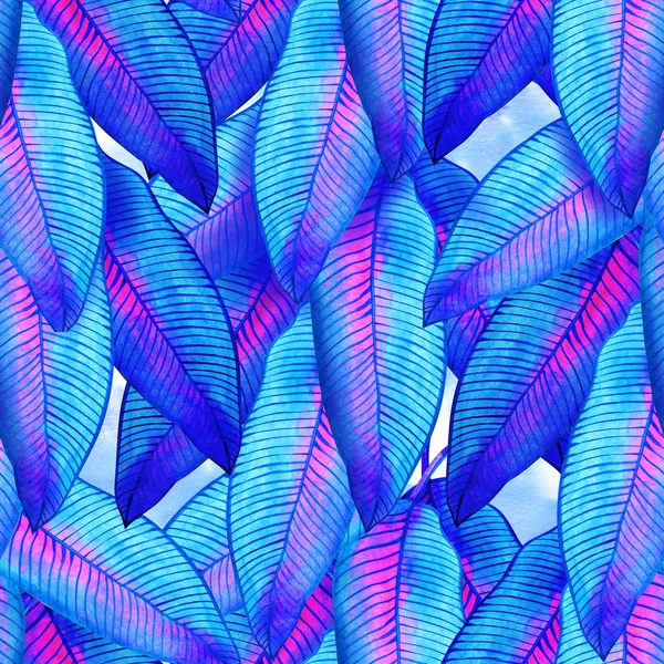 Bezešvý vzor s tropickým palmovým listem v neonových barvách. — Stock fotografie