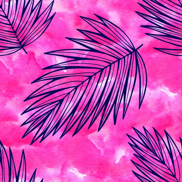 Nahtlose Aquarell tropischen Blättern Muster. farbenfrohe Blätter in einer großzügigen Allover-Komposition. schöne impressionistische Illustration von Palmblättern. perfekt für Grußworte, Einladungen, Herstellung — Stockfoto