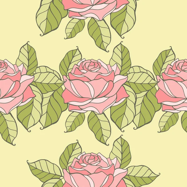 Sömlöst mönster med rosa rosor. Elegant design för tapeter, bröllopsinbjudningar, gratulationskort, klippbok, textiltryck. Vektorillustration — Stock vektor