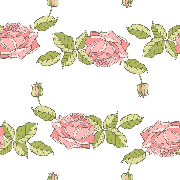 Sömlöst mönster med rosa rosor. Elegant design för tapeter, bröllopsinbjudningar, gratulationskort, klippbok, textiltryck. Vektorillustration — Stock vektor