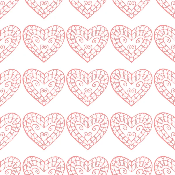 Hand drawn doodle seamless pattern of hearts. Vector background. — Stock Vector