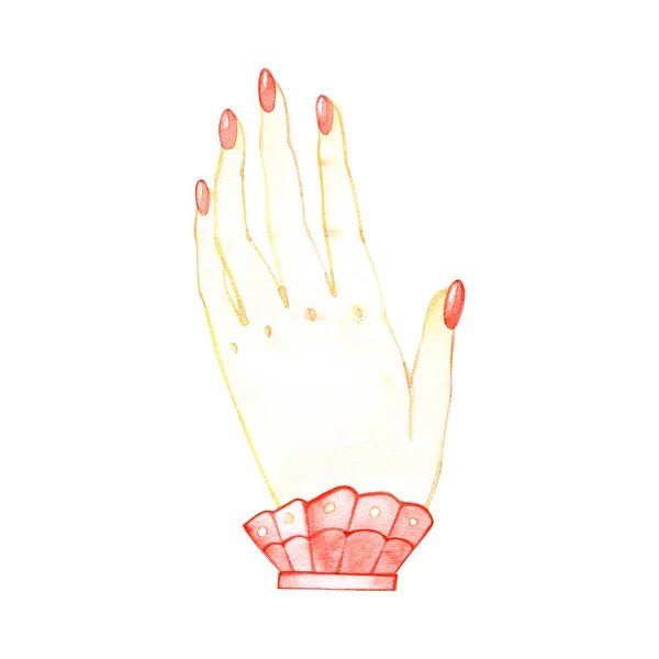 Рука жінки, що малює нігті червоним лаком для нігтів. Акварельне мистецтво — стокове фото