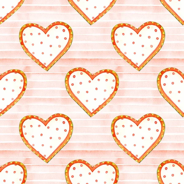 Seamless pattern with funny hearts. Watercolor texture. — Stock Photo, Image