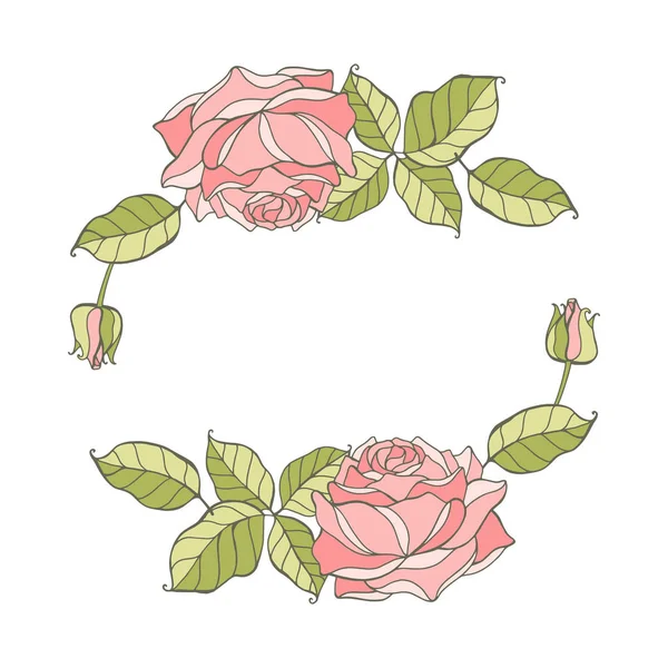 Ročníkový věnec z růží ručně kreslených. Vektorové ilustrace izolované na bílém pozadí. — Stockový vektor