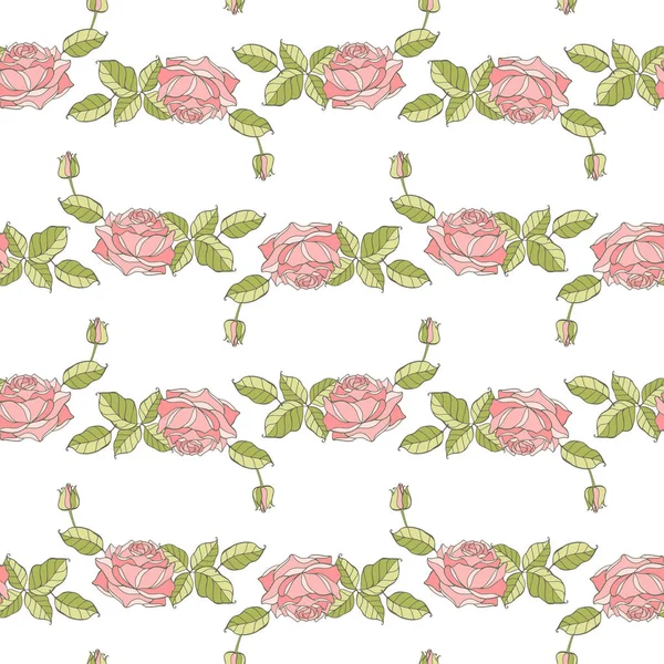 Beautiful cute seamless pattern with roses. Hand-drawn. Perfect for background greeting cards and invitations of the wedding, birthday, Valentines Day — Stock Vector