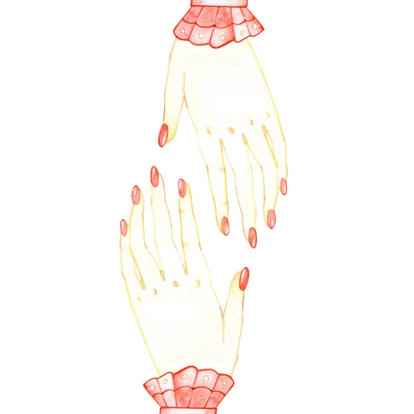 Akwarela tło z żeńskich rąk na białym tle — Zdjęcie stockowe