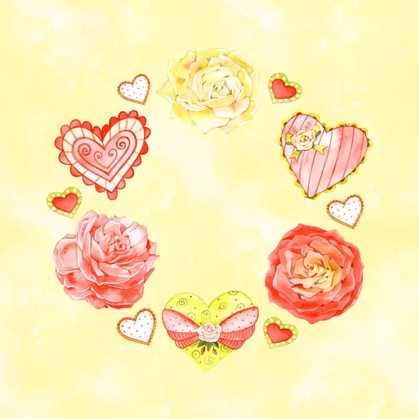 Bouquet de roses, aquarelle, peut être utilisé comme carte de voeux, carte d'invitation pour mariage, anniversaire, Saint-Valentin et autres vacances et fond d'été — Photo