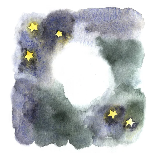 Magic night dark sky with sparkling stars wedding name card. Watercolor splash style. — ストック写真