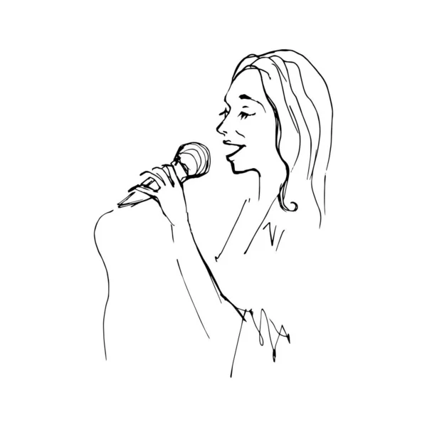 Image vectorielle d'un microphone tenu dans une main, Illustration dessinée à la main isolée sur fond blanc — Image vectorielle