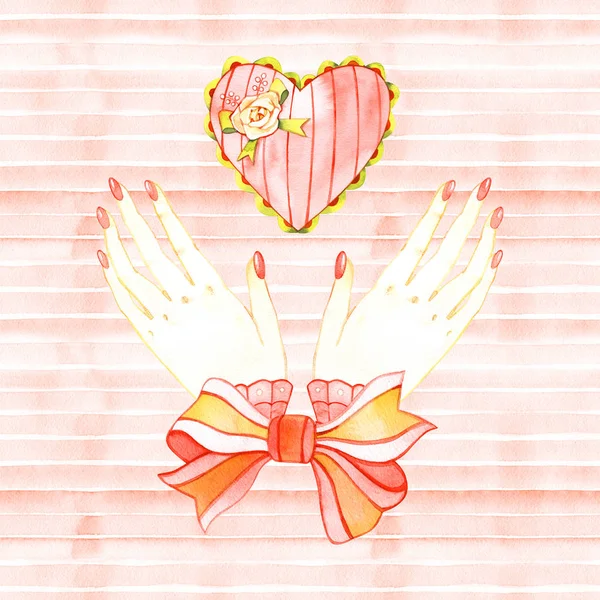 Romantik suluboya tasarım elementleri. Aşk için kırmızı kalpler. Sevgililer Günü. Suluboya çizimi — Stok fotoğraf