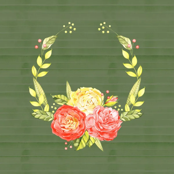 Kytice růží, akvarel. Akvarelové růže kytice s balicím papírem. — Stock fotografie