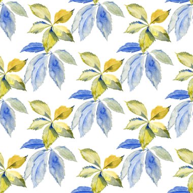 Yeşil mavi yapraklı kusursuz suluboya deseni.