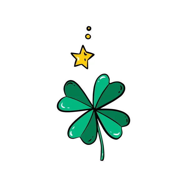 Mignon dessin animé d'un trèfle à quatre feuilles. Illustration de la St. Patricks Day isolée sur fond blanc . — Image vectorielle