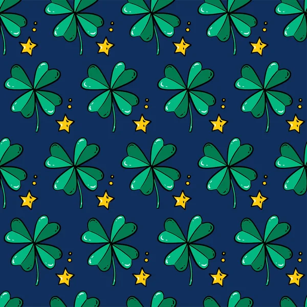 Vector seamless background for St. Patricks Day with a green clover and stars — Stock Vector