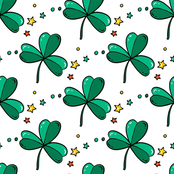 Vector seamless background for St. Patricks Day with a green clover and stars — Stock Vector