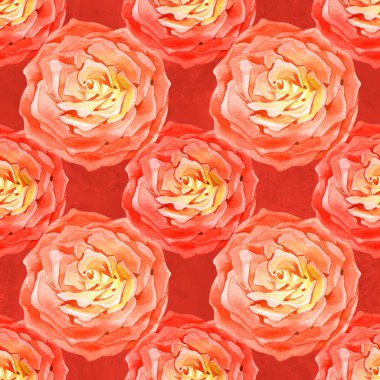 Gül desenli kusursuz çiçek deseni, suluboya resimleme arka planı.