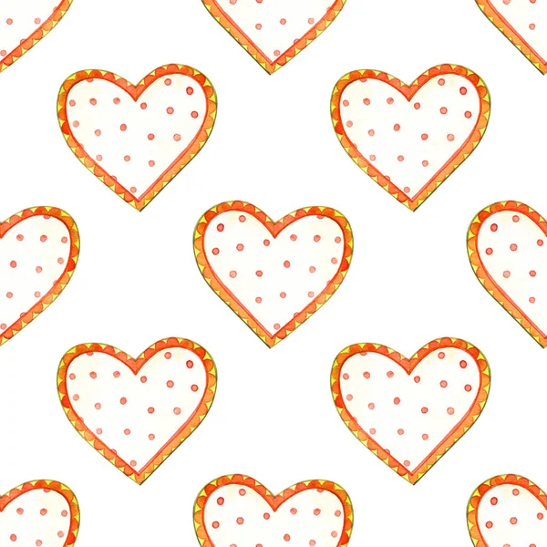 Rotes romantisches nahtloses Muster mit Herz. Handgemalte Aquarell-Illustration. Perfekt für Geburtstage, Valentinstag, Hochzeitseinladungskarten. — Stockfoto