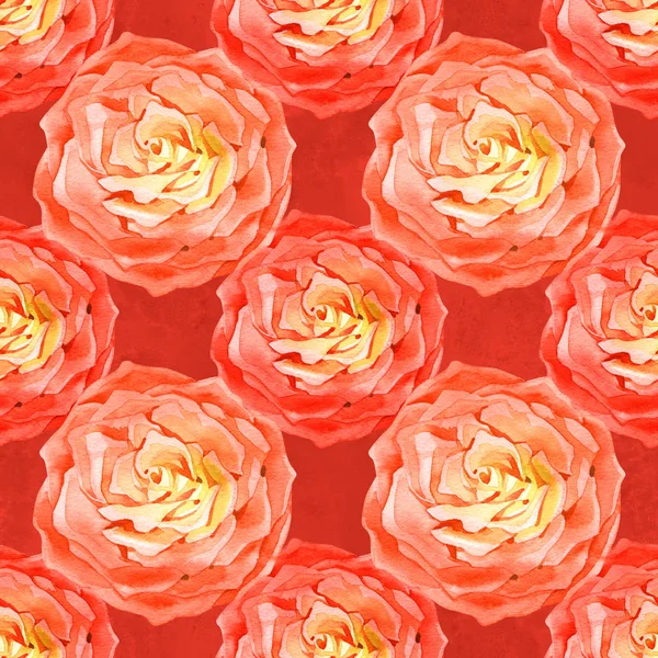 Seamless floral pattern with roses, watercolor illustration background. — Stock Photo, Image