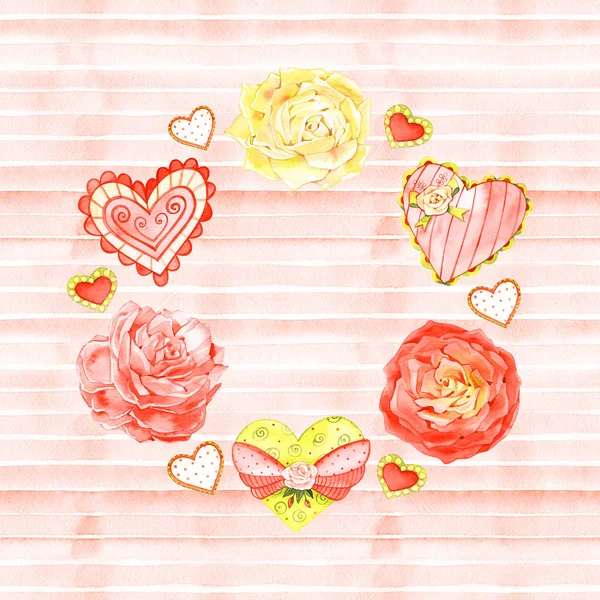 Acquerello carino amore romantico San Valentino carta Festa della Mamma. Illustrazione ad acquerello isolato . — Foto Stock