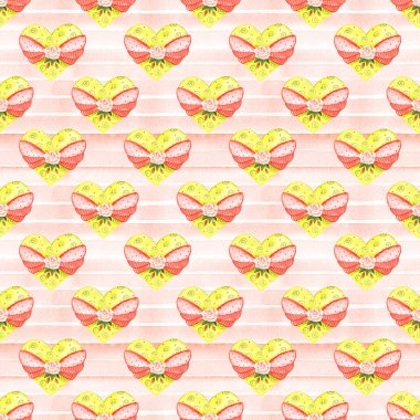 Renkli kalpler suluboya ile boyanmış kusursuz desenler.