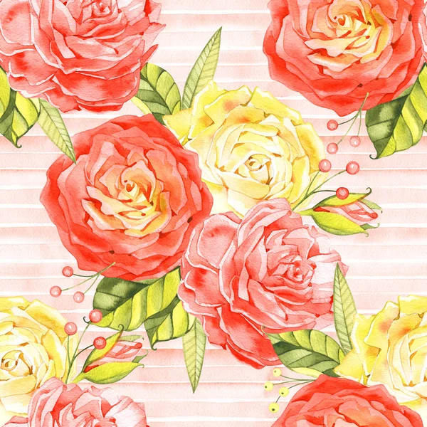 Seamless Roses Background. Watercolor vintage seamless pattern. — Stock Photo, Image