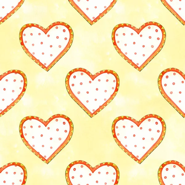 Seamless pattern with yellow hearts. Hand drawn illustration. Decorative elements for design. Creative art work — Stock Photo, Image