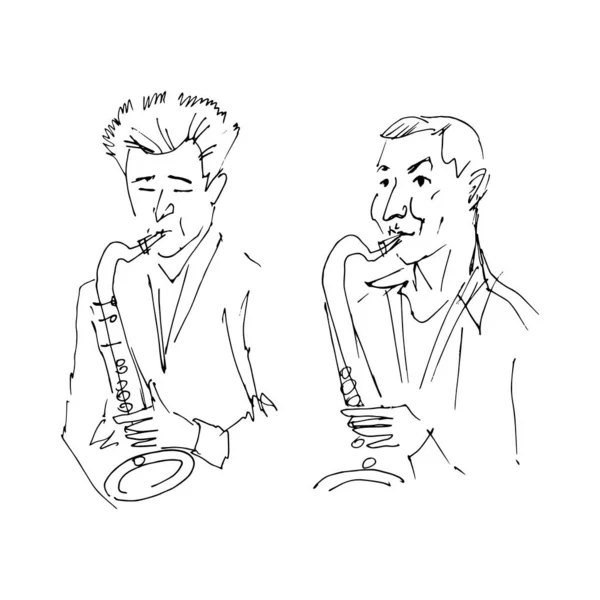 Musicians plays the saxophone. Jazz, live music, blues sketch. Vintage vector illustration — 스톡 벡터