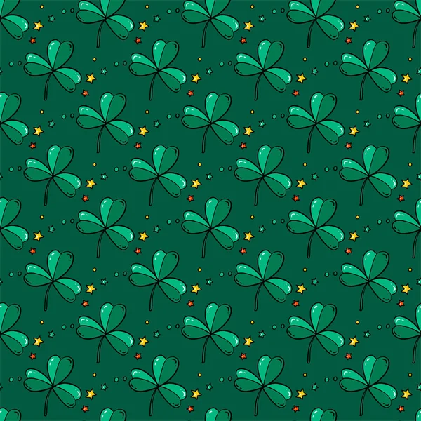 Seamless nice green pattern with happy clover, vector — Stock Vector
