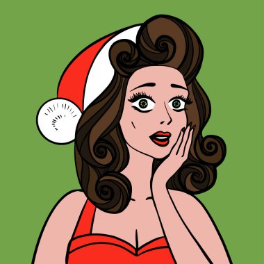 Güzel kız Noel Baba elbise giyiyor. Vektör çizim