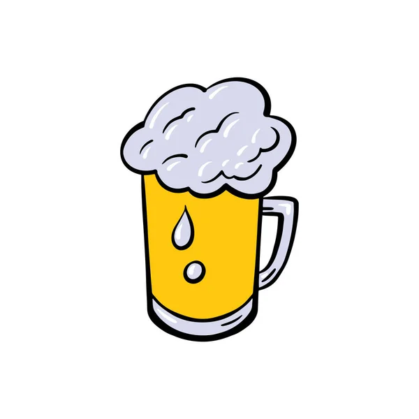 Glass of beer cartoon style vector illustration. Hand drawn sketch imitation — Stock vektor