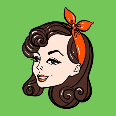 Seksi pop art kadın portre. Pin-up el vektör çizim arka plan çekilmiş