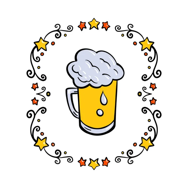 Vaso de cerveza aislado sobre fondo blanco, dibujo a mano. Vector vintage ilustración grabada . — Archivo Imágenes Vectoriales