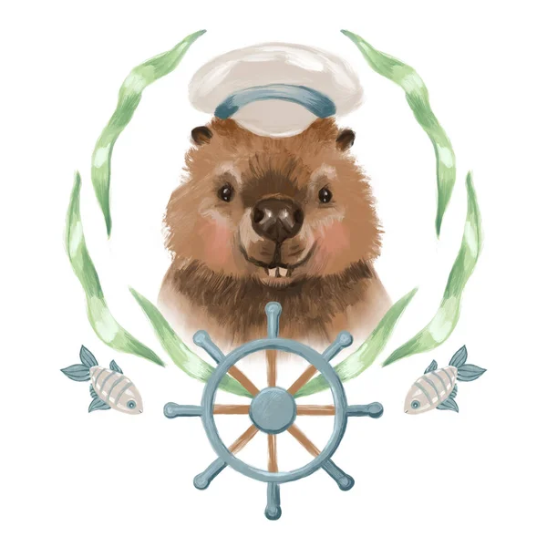 Cute illustration of a cartoon realistic beavers head