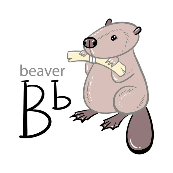 Алфавітна літера B Бобер діти Векторні ілюстрації. Ручний малюнок милий мультиплікаційний стиль . — стоковий вектор