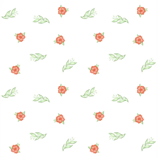 Sömlöst mönster med röda blommor. Våren digital illustration på vit bakgrund. — Stockfoto