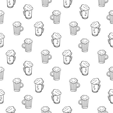 Vektör çizimi, birayla kusursuz desen. Komik tatil geçmişi