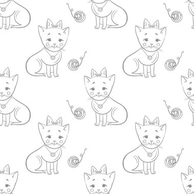 Şirin kedilerle kusursuz bir desen. Vektör bebek geçmişi.