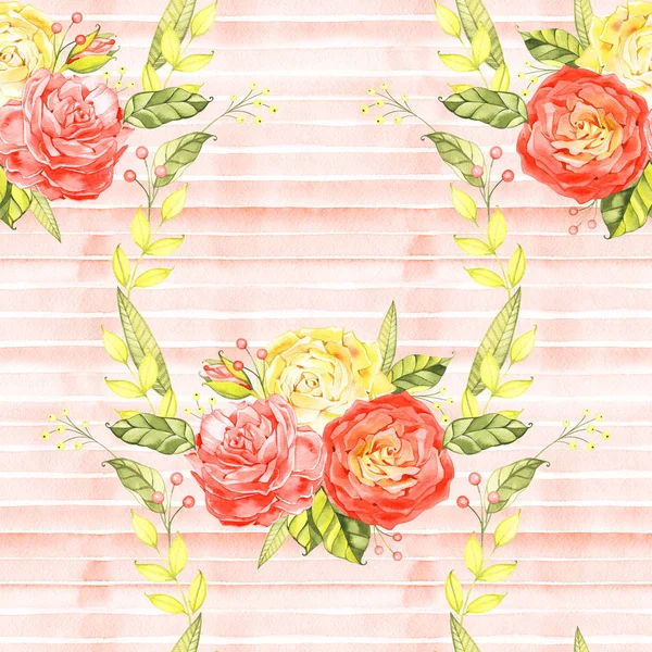 Seamless pattern with delicate bouquets of roses, rosehip flowers, Floral motif — Stock Photo, Image