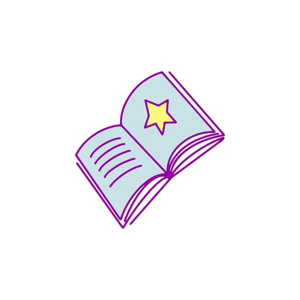 Ανοίξτε μαγικό βιβλίο με αστέρι. Απομονωμένο σε λευκό φόντο. Εικονίδιο κινουμένων σχεδίων. Εικονογράφηση διανύσματος. Μαγικό λογότυπο ανάγνωσης. Εικονόγραμμα παραμυθιού. Σήμα ισχύος της γνώσης — Διανυσματικό Αρχείο