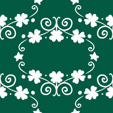 Aziz Patrick günü pürüzsüz desen - yonca ya da yonca yaprakları ve yıldızlar, soyut çiçek süsü, geleneksel tatil vektör arka planı, tekstil, dijital kağıt