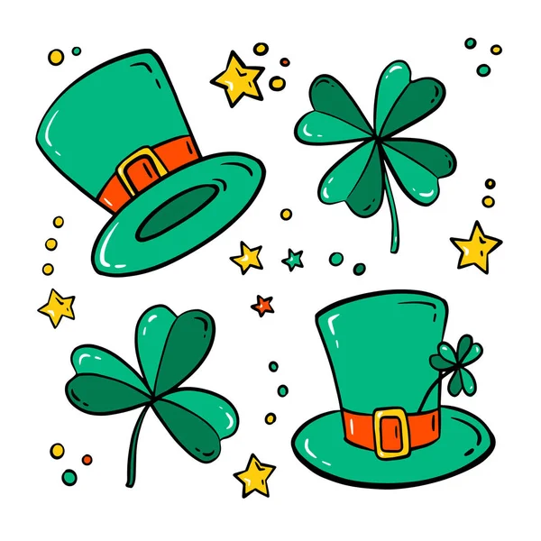 Vector van Saint Patrick 's Day. Een set van leuke en kleurrijke pictogram collectie geïsoleerd op witte achtergrond — Stockvector