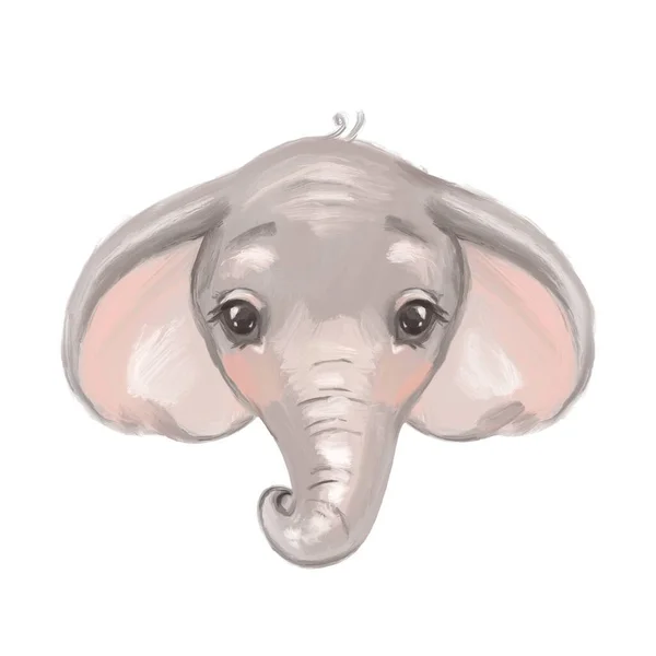 Kis aranyos rajzfilm elefánt - Digitális akvarell illusztráció. — Stock Fotó