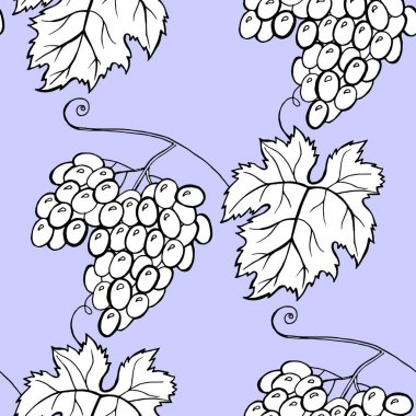 Üzüm üzümleri elle çizilmiş elementlerle kusursuz desen arkaplanı