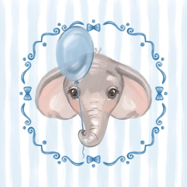 Słodki słoniu, kartka powitalna. Ilustracja dzieci. — Zdjęcie stockowe