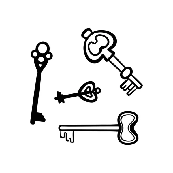 Conjunto de vetores de esboço de chaves modernas. Tipos de chaves . — Vetor de Stock