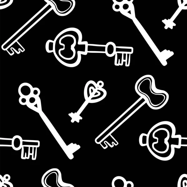 Vintage key vector seamless pattern. Keys in hand draw style. Black and white. — Stock Vector