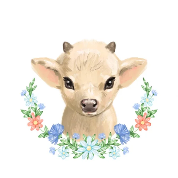 Υδατογραφία αγελάδας. Χειροποίητη ακουαρέλα εικονογράφηση μοσχάρι απομονωμένο σε λευκό φόντο — Φωτογραφία Αρχείου