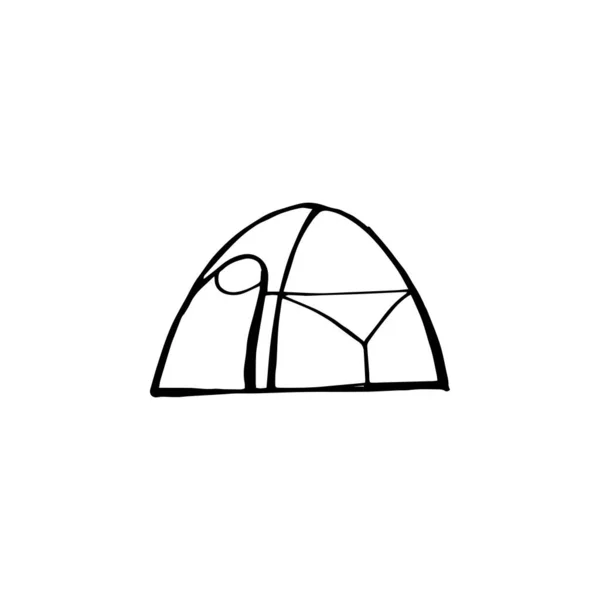 Kamp çadırı. Beyaz arkaplanda el çizimi vektör illüstrasyonuName — Stok Vektör