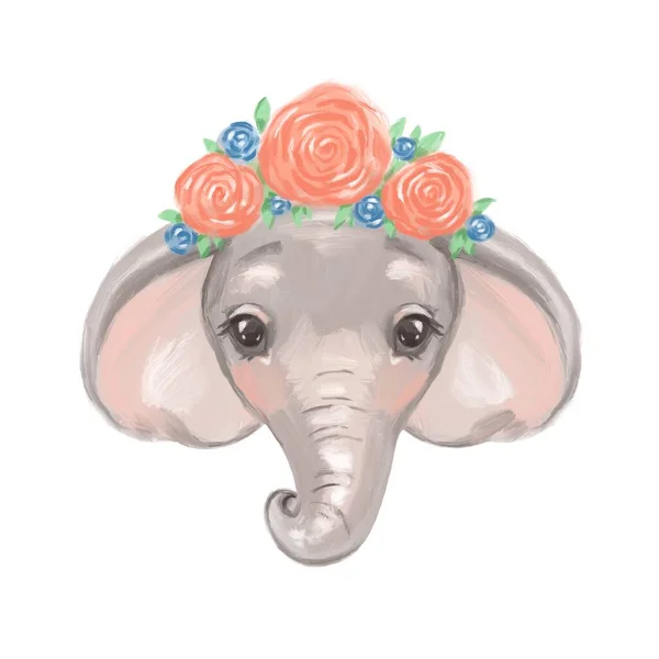 Akvarelu slon. Roztomilý kreslený obrázek, izolované na bílém pozadí — Stock fotografie